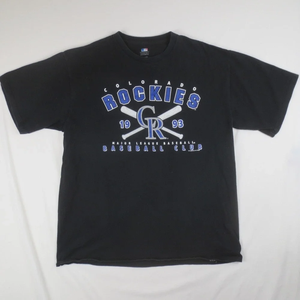Vintage 90s Colorado Rockies 1993 MLB Baseball Club T Shirt Mens XL Black S/S